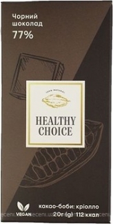 Натуральный черный шоколад 77%, Healthy Choice, 20 г фото №1