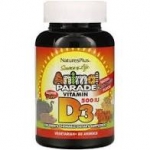 Жевательный витамин D3 для детей со вкусом натуральной черешни без сахара, 500 МЕ, 90 животных,Nature's Plus, Source of Life, Animal Parade